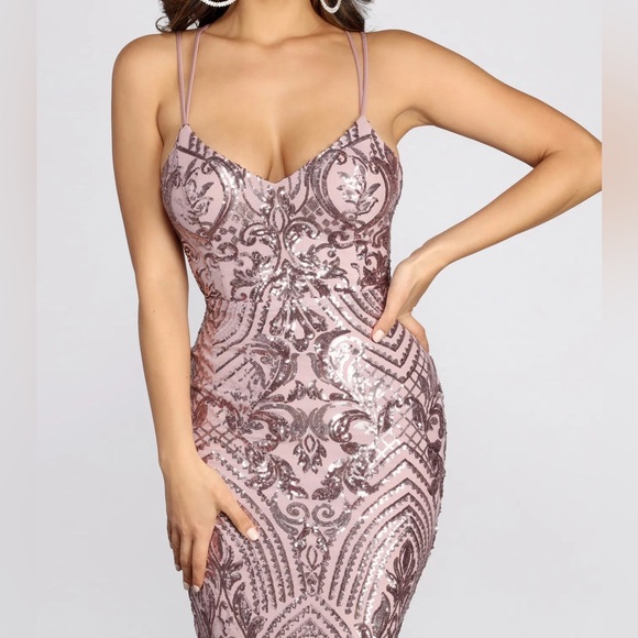 NWT Windsor Sandra Pink Sequin Formal Midi Dress HOCO - Picture 5 of 9